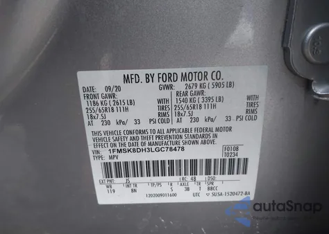 2020 Ford Explorer Xlt from USA, damaged, VIN 1FMSK8DH3LGC78478